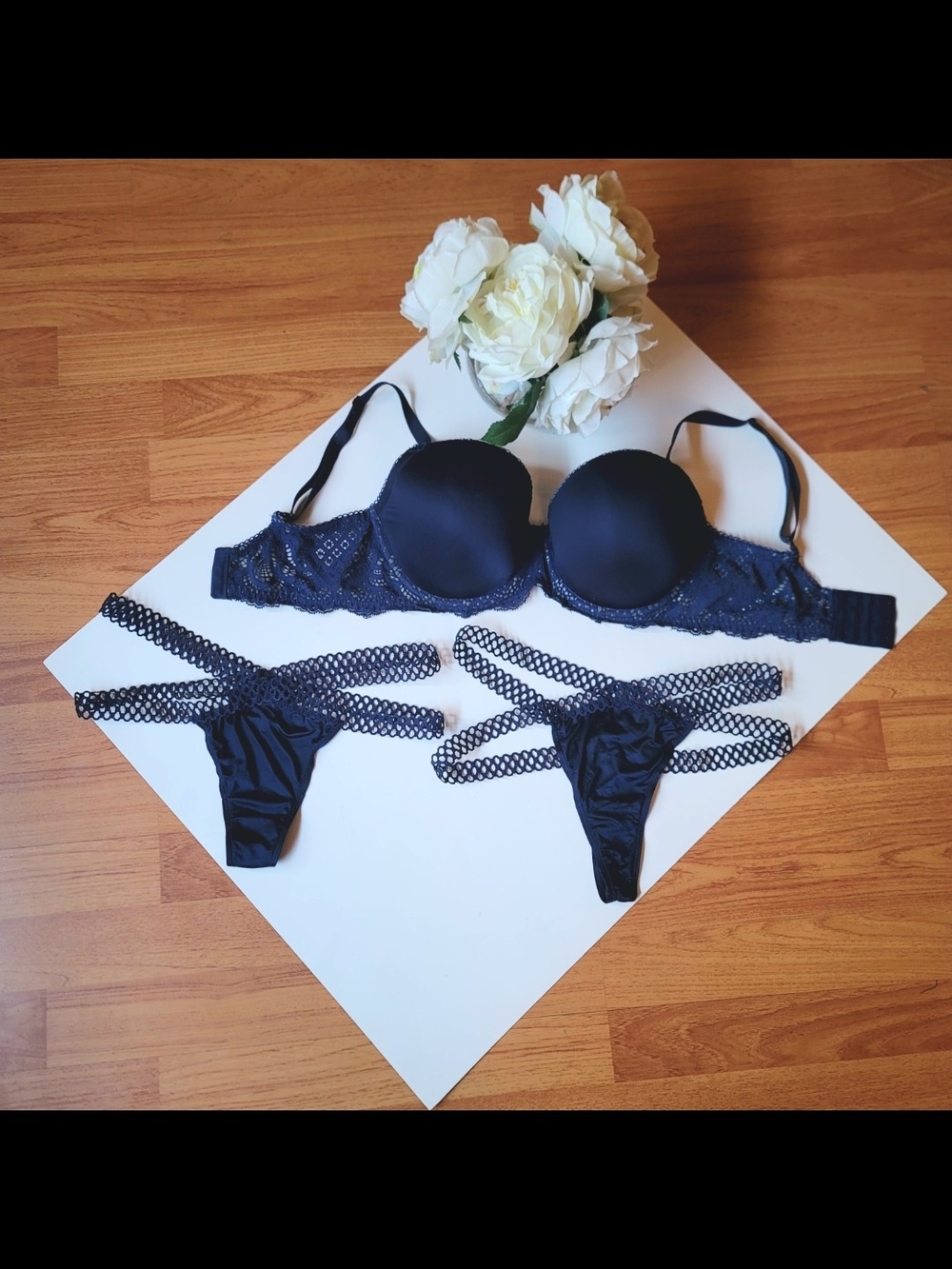 COMBO Victoria's Secret Dream Angels Lightly Lined Lace Demi Bra 34DDD Navy Blue - Picture 8 of 9